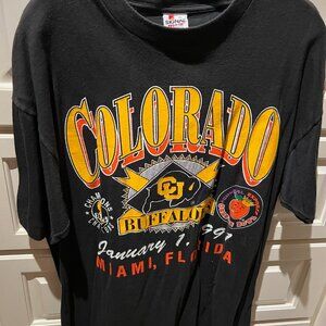 COLORADO BUFFS T SHIRT, XL ORANGE BOWL 1991, WITH ORANGE BOWL LOG BLACK GOLD